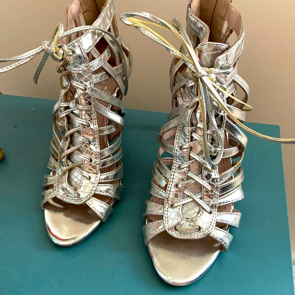 Vince Camuto silver lace up heels size 5.5/6